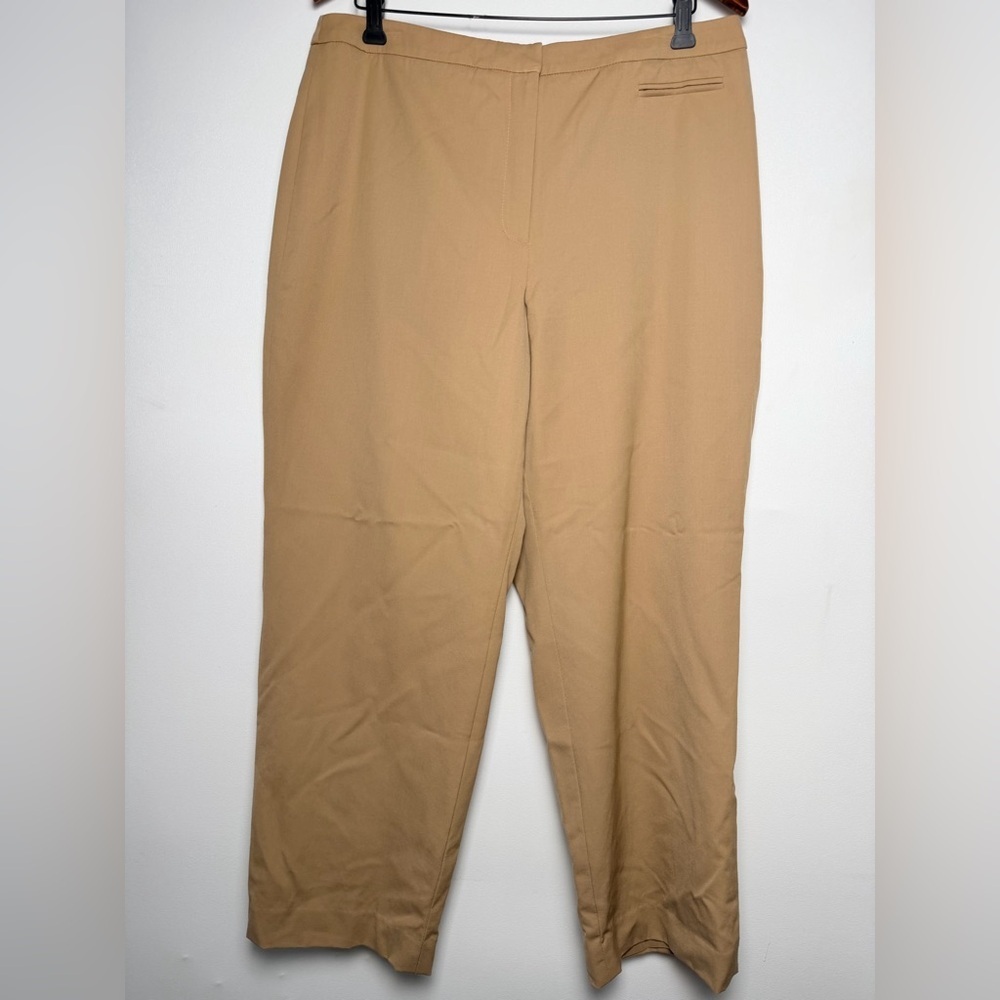 Vintage Talbots Petite Khaki Tan Wool Blend Straight Paints Women Size 16 Italy